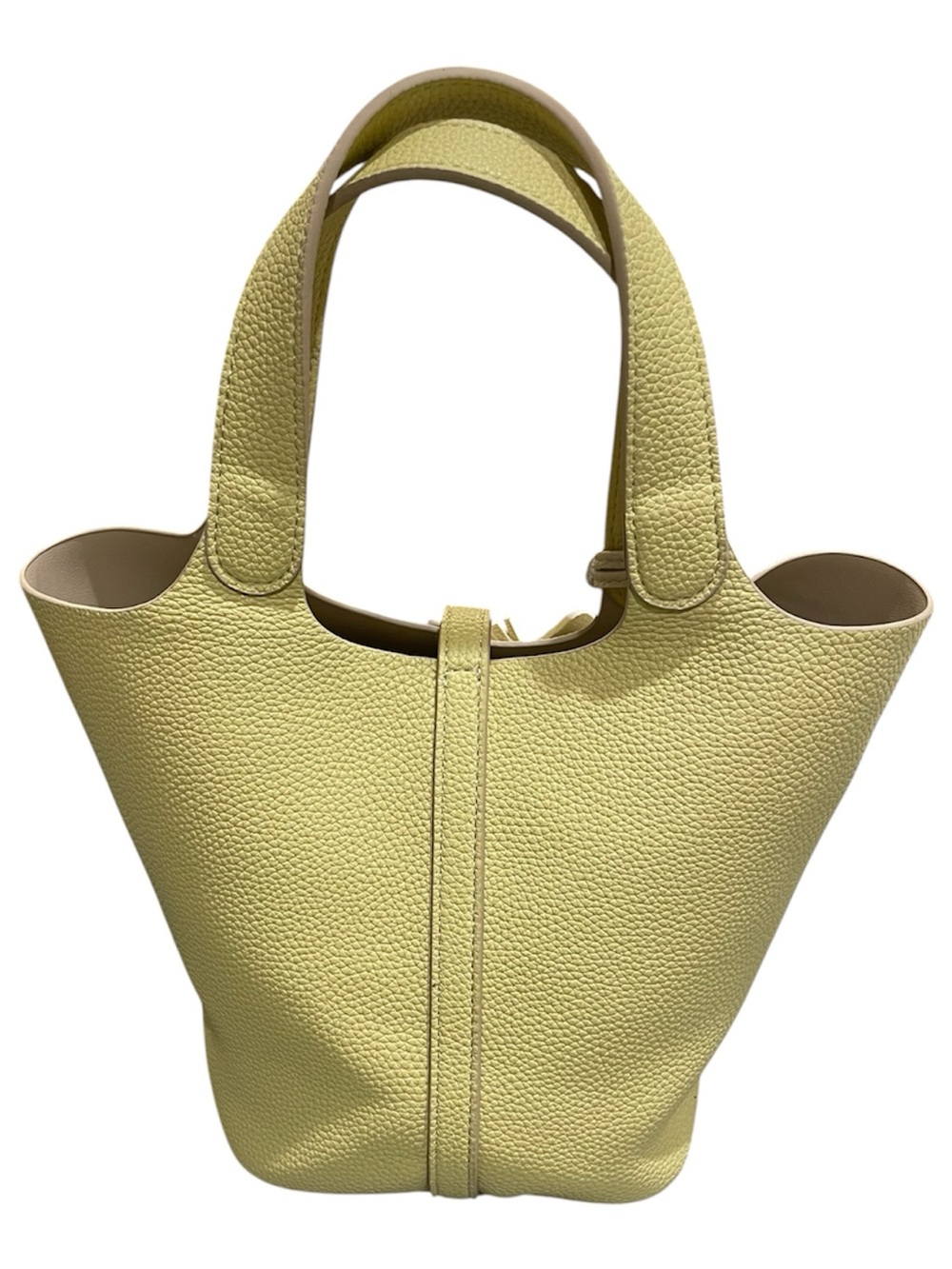 Kadynow Butter Yellow Bucket Tote Lock Bag Horse Charm Quiet Luxury NWOT - Picture 3 of 11